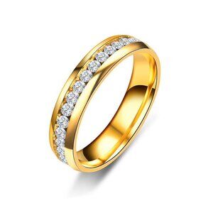 3/$35 Gold Tone Single Row Stainless Steel Band Ring Diamond Crystal Zirconia